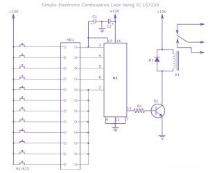 Electronic-combination-lock-circuit--using-IC-LS7220