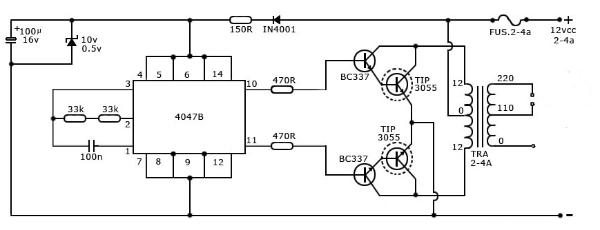 40 Watt Inverter  Circuit  using CD4047  Gadgetronicx