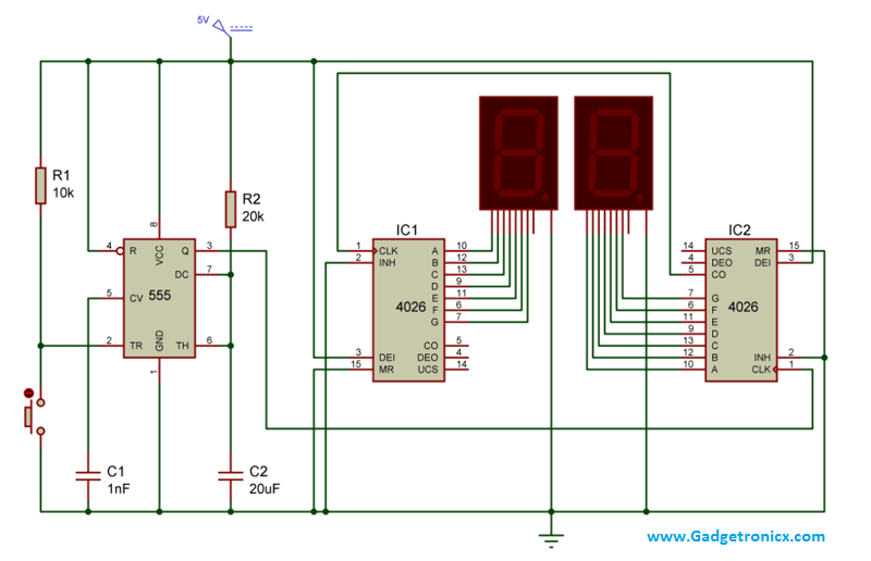 Two Digit Counter Circuit using 7 Segment and IC 4026 ...