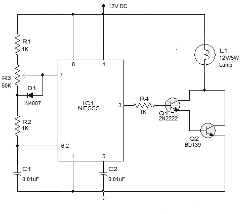 LED Dimmer Circuit with 555 Timer 