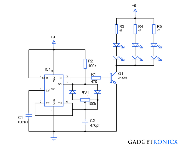 LED Dimmer Circuit with 555 Timer 