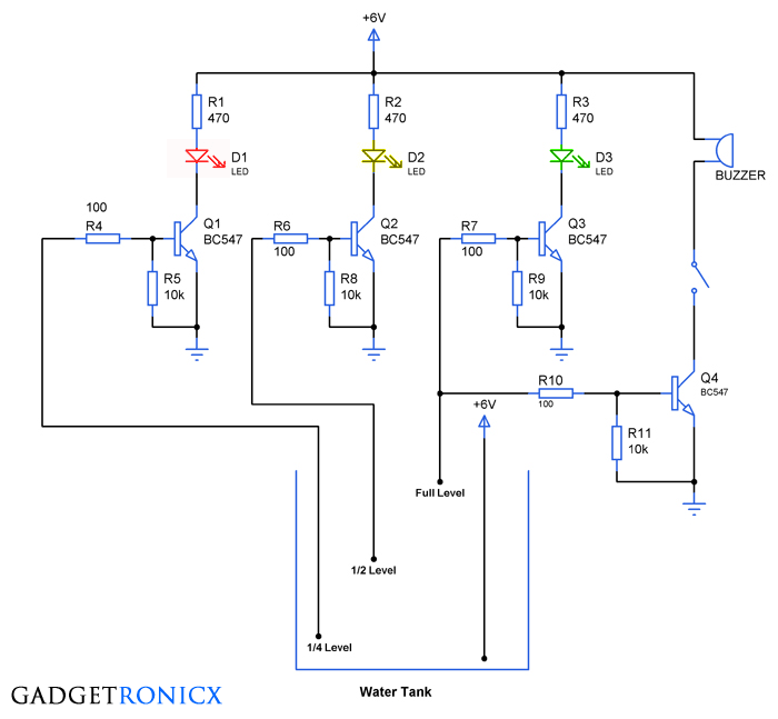 Water level indicator Circuit - Gadgetronicx