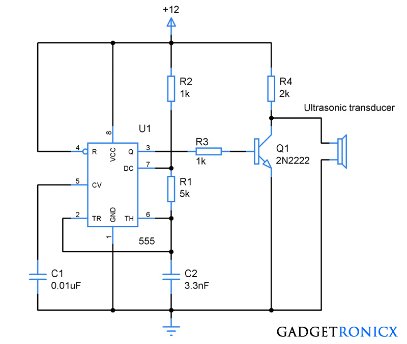 Ultrasonic Transmitter Circuit Using Ic 555 Gadgetronicx