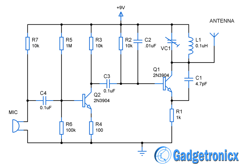Mini FM transmitter circuit - Gadgetronicx