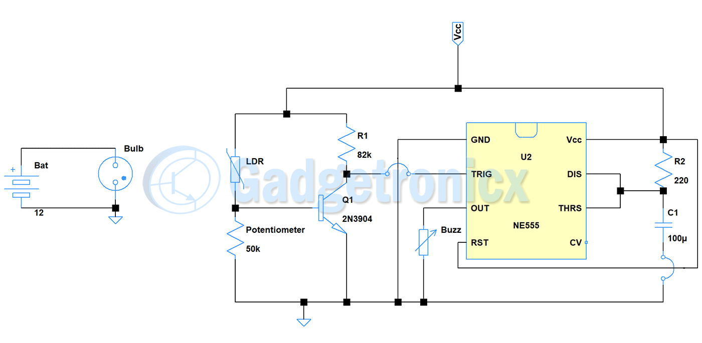 Smoke detector circuit using LDR and 555 - Gadgetronicx